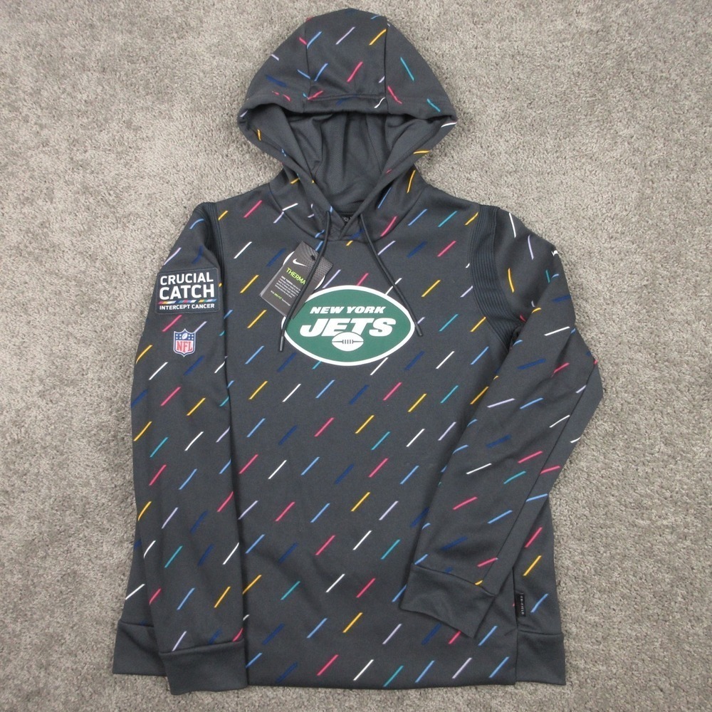New York Jets Sweater Women Large Gray Geometric Hoodie Sweatshirt Crucial Catch